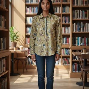 Green Floral Print Button-Up Blouse Tunic – Sundance PXS